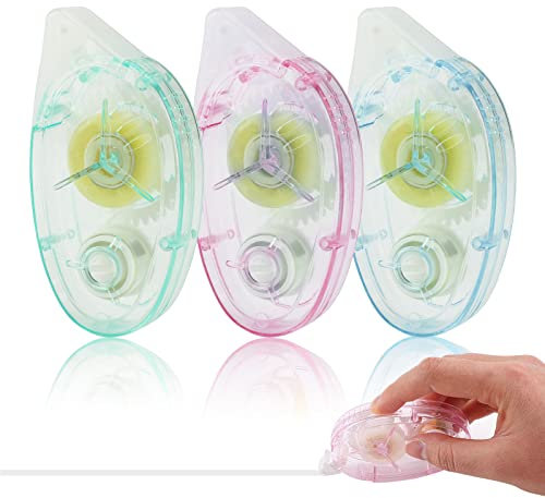 Glue Roller,3 Pcs 10mx8mm Double Sided Tape,Permanent Adhesive Glue Tape,Cellotape Dispenser Transparent,Scrapbook Accessories,Scrapbook Runner Tape for Crafting,Photo,Journal,Cards(Color Random)