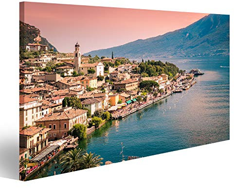 islandburner Bild auf Leinwand Panorama Von Limone Sul Garda Einer Kleinen Stadt Am Gardasee Italien Wandbild Poster Kunstdruck Bilder 80x40cm