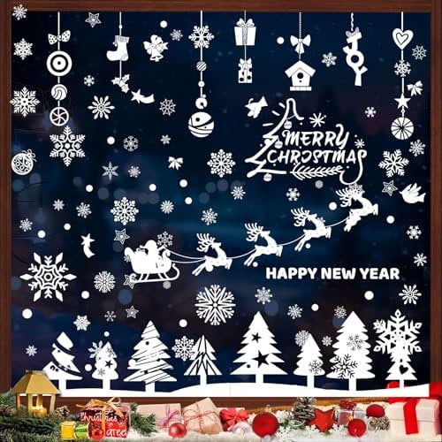 Fenstersticker Weihnachten, 186 Stk Weihnachtsdeko, Fensterdeko, Fensterbilder Weihnachten, Fensterbilder Winter, Fenstersticker PVC Fensterbilder, Fensteraufkleber für Winter Weihnacht Deko