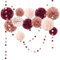 NICROLANDEE 15 Stück Weinrot, Rosa, Roségold, Seidenbommeln und Kreispunkte, Girlande, Party-Dekoration für Valentinstag, Brautparty, Geburtstagsfeier, Hochzeit, Bachelorette, Verlobung, Jubiläum