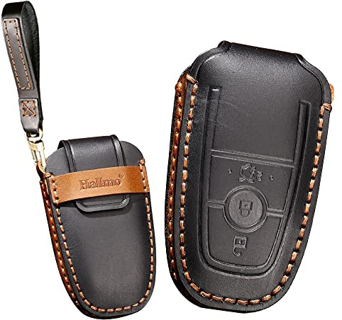 KUNIO Autoschlüssel Schutzhülle Passt für Ford Mondeo Mustang Explorer EcoSport S-Max Ranger Fiesta F150 F250 Leder Schlüsselhülle Schlüsselanhänger Schlüsselcover Etui 3 Tasten Schwarz