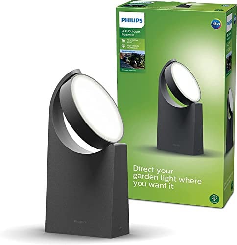 PHILIPS Mimosa Outdoor Wegeleuchte (7 W), wetterfeste Sockelleuchte mit beweglichem Panel und kaltweißer LED Beleuchtung, anthrazit