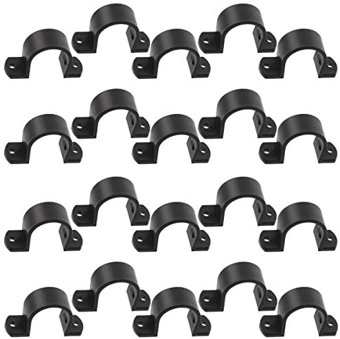 AERZETIX - C64961-20er-Set U-Schellen mit 2 löchern für rohre Ø32 mm - kunststoff - DIN3016 - kabelbinder drahthalter wandmontage zum anschrauben - farbe schwarz