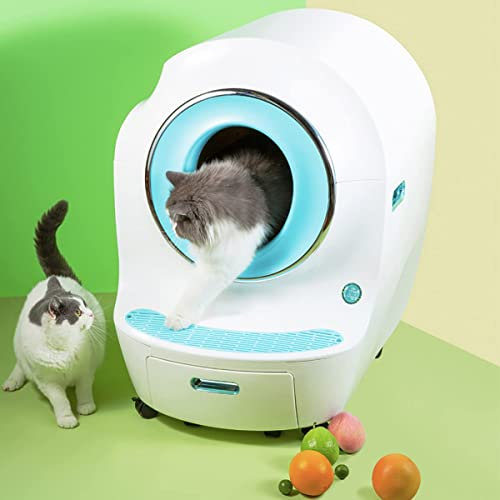 KIDDEX Automatic Cat Litter Box 9L Self Cleaning Cat Litter Tray with APP Control, Odor Removal Smart Robot Toilet with Closed Sandbox for Multiple Cats white