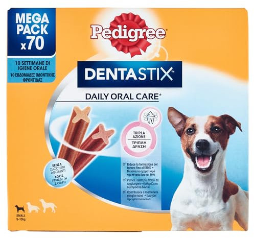 Pedigree Dentastix Snack per Igiene Orale, Cane Piccolo 5-10 kg, Confezione Scorta da 70 Bastoncini in Totale
