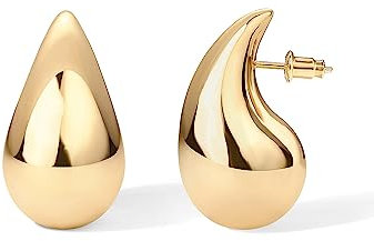 PAVOI 14K Gold Plated 925 Sterling Silver Post Teardrop Chunky Hoop Earrings - Lightweight Drop Earrings for Women - Designer Dupe, 22 mm, Yellow Gold, No Gemstone