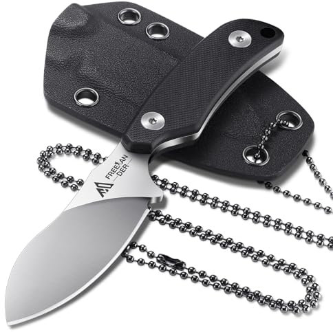 Freelander Neck Knife Messer D2-Stahl, Mini Outdoor Survival Messer mit Kydexscheide und Kugelkette, Full Tang Kleine Feststehendes Klinge mit G10 Griff, Bushcraft Jagd Scharf Neck Knife für Camping