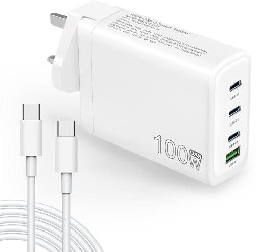 100W USB C Plug,4 Port GaN Compact Travel Charger Fast Power Adapter with Charging Cable for Mac Book Pro/Air,i Pad Pro,iPhone 15/Pro,Galaxy S23/S22 and All USB C Devices