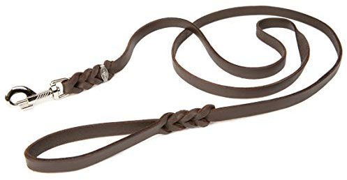CopcoPet - Fettlederleine 3 m x 15 mm, Braun, Hunde-Leine aus Leder mit verchromtem Karabiner, geflochtene Hunde-Führleine Leder