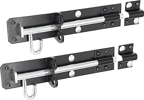 IRONTITE® 2 Pack Black Brenton Bolt Gate Bolt 200mm (8), Ideal Door Bolt Lock for Gates, Sheds, Barns etc. Heavy Duty Gate Lock Bolts. Garden Gate Bolts for Wooden Gates Including Fixings.
