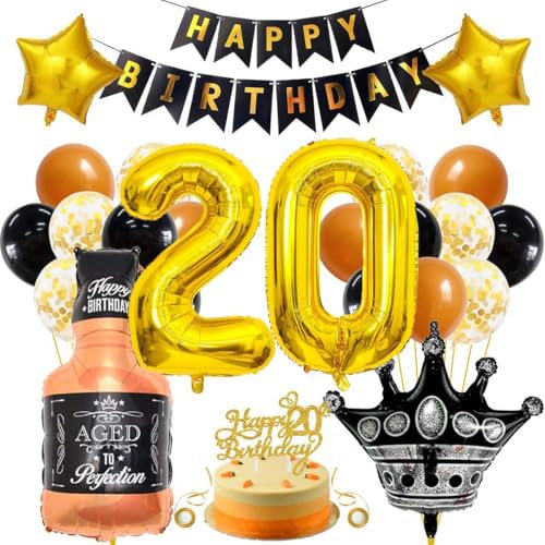 SNOWZAN Luftballon 20.geburtstag Junge Mädchen 20 Geburtstagdeko Happy Birthday Deko 20 Geburtstag Mädchen 20 Party Deko Schwarze Gold 20 Jahre Geburtstagdeko 20 Ballon Deko 20er Deko Geburtstag