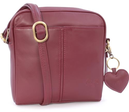 Gigi - Damen Leder Umhängetasche - Crossbody Bag/Handtasche Klein - Verstellbarer Schultergurt - mit Herz Schlüsselring - Othello 22-29