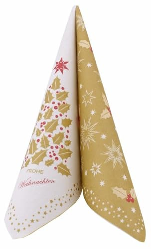 APARTina Airlaid Servietten Weihnachten 40x40 cm ILEX Gold 50 Stück | Stoffähnliche Servietten Weihnachten, Winterservietten, hochwertige Tisch Deko für Weihnachtsfeiern oder Adventsfeste Gold