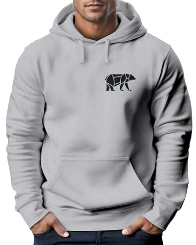 Neverless® Hoodie Herren Print Polygon Bär Natur Outdoor Kapuzenpullover Fashion Streetstyle