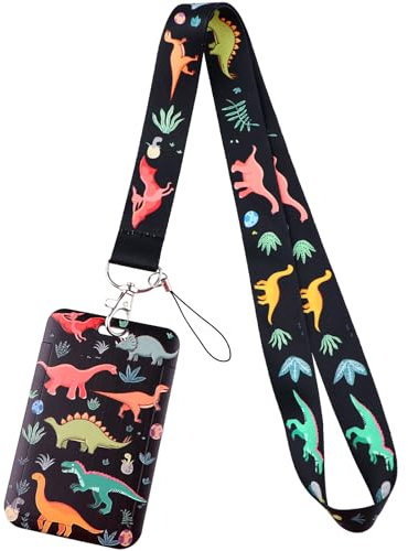 juanooo Cordon porte-badge dinosaure mignon pour badges d'identité pour femmes, hommes, garçons (noir)