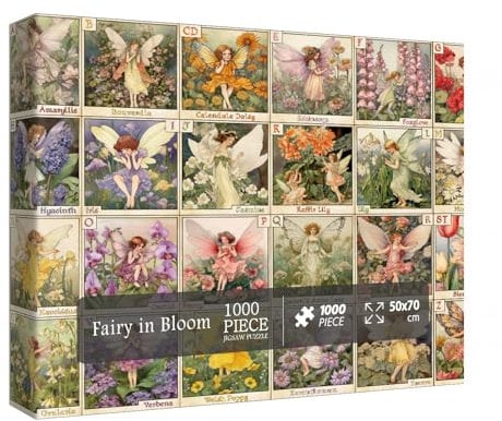 IdeaBazar Garden Fairy Jigsaw Puzzle, Vintage Flowers Puzzle 1000 Piece for Adults, Nature Floral Puzzles 19.7 * 27.6 inches