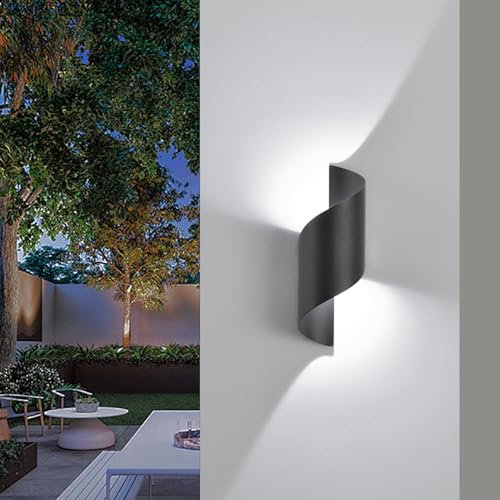 SANSHI LED Wandlampe Innen/Außen,10W Außenleuchte Wandleuchte,IP65 wasserdichte Außenwandlampe 6000K kaltweiß Wandbeleuchtung,Modern Up Down Dekorative Wand Lampe für Garten,Balkon,Wohnzimmer Schwarz