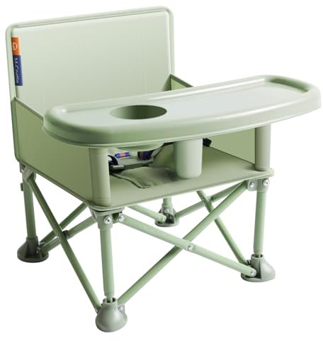 M-CASTLE Babystuhl Tragbarer Reisesitz mit Tablett|Klappbarer Kleinkindsitz Booster Dining Chair|Großartig für Camping, Strand, Rasen|Kleinkind, Kindercampingstuhl 6 Monate - 3 Jahre alt(green)