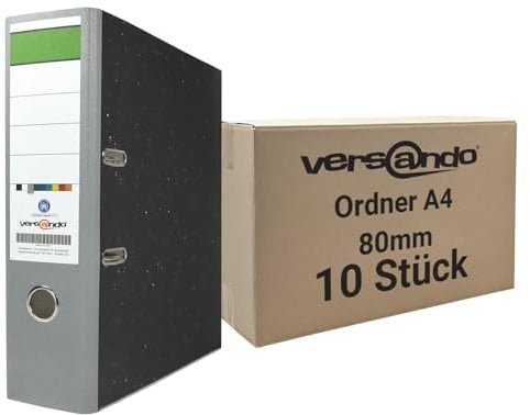 versando 10x breiter Premium Ordner DIN A4 Rücken 8cm Aktenordner Ringordner - Blauer Engel zertifiziert - grau