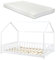 [en.casa] Kinderbett Hesel Hausbett mit Matratze 140 x 200 cm Weiß mit Rausfallschutz und Lattenrost Bodenbett Jugendbett Holzbett