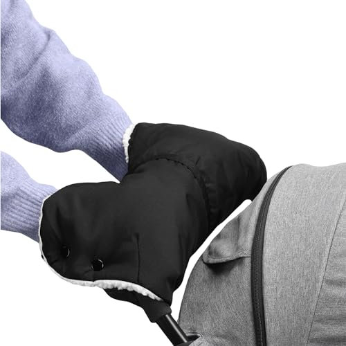 Navaris Handwärmer Kinderwagen - Handschuhe Kinderwagen - Handmuff für Kinderwagen - Kinderwagen Handschuhe - Kinderwagen Muff - Wetterfest - Weich und warm - Schwarz