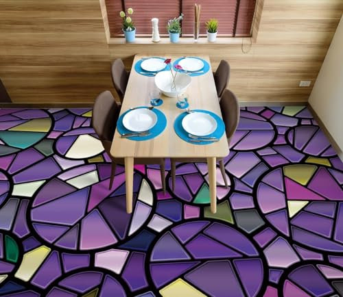Benutzerdefinierte Selbstklebende Boden Wandtapete 3D-Lila-Kreis, 150 x 105 cm Bodenfliesen Aufkleber Wohnzimmer Studie Pvc Wasserdicht Tragen 3D Bodenbelag Tapete