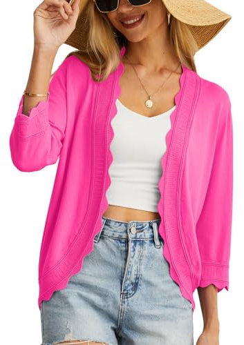 GRECERELLE, Cardigan da donna estivo, leggero, morbido, casual, corto, lavorato a maglia, per abiti, estate, sere, matrimoni, Rosa acceso, L