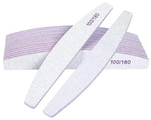 WOLMIK Limas de uñas profesionales, tablero de esmeril de doble cara de grano 100/180, juego de 16 limas de uñas lavables, limas de uñas curvadas para aseo y peinado de uñas, herramientas de manicura,
