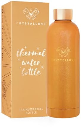 CRYSTALLOVE Edelstahl Trinkflasche - Thermosflasche 500ml - Orange - Thermo Trinkflasche kalt&warm -Wasserflasche - Isolierte Wasserflasche - leichte Isolierflasche