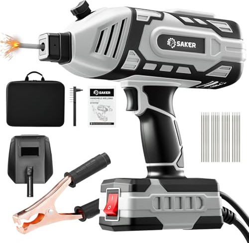 Saker Portable Electric Welding Machine,110V Portable Welder Handheld with IGBT Inverter 5 Variable Current Adjustment, ARC Welder Gun, Fits for 3/32 Wire Rods (Grey)