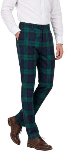 Pantalon Homme Coupe ajustée - Différents Tartans écossais - Ceinture Extensible - Pantalon Chino Confortable - Cadeau pour Homme - Tour de Taille de 76 à 101 cm