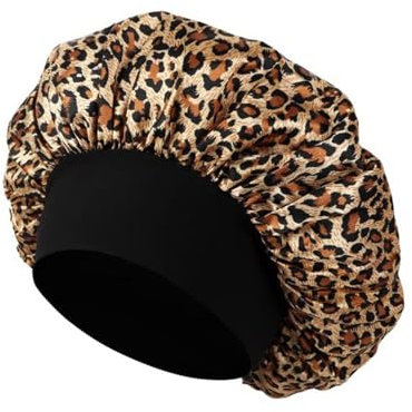 HSTWODE Schlafmütze, verstellbare Schlafmütze, Beauty Cap, Kopfbedeckung, weiche Schlafmütze mit Gummizug, geeignet für Frauen (DE/NL/SE/PL, Numerisch, 59, Leopard)