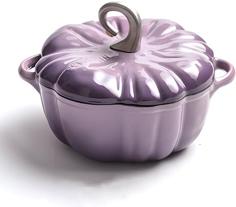 Pumpkin Cast Iron Dutch Oven Casserole - 4qt Pumpkin Enamel Pot with Lid for Cooking Stews, Soups - Halloween Thanksgiving Decor, Gift for Serving 3-5