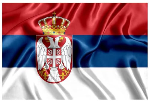 Serbische Flagge 90 x 150 cm mit Mastschlaufe und Schnüren zur Befestigung, Licht für Sport, Fußball, Gebäude (Serbien, 1 Stück)