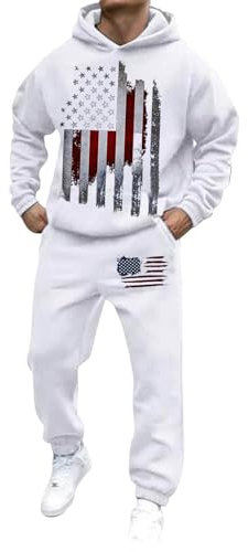 Vintage-Trainingsanzug-Set mit amerikanischer Flagge, langärmelig, USA-Flagge, Pullover, Hoodies und Sweatpants, Z02-weiß, Mittel