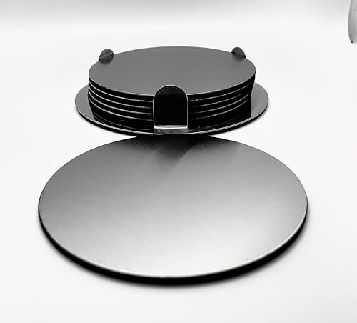 LoNesito® Silber Matt Effekt Untersetzer (7 Teile) - 6 Silberne Untersetzer mit Halter - Dekoration - Events, 6 Stück + Ständer