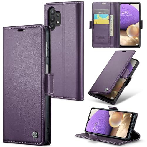 Rerzoiro Handyhülle für Samsung Galaxy A32 5G Hülle, Premium PU Lederhülle Klappbar Flip Case [RFID Blocker] Tasche Magnet Kartenfach Klapphülle Schutzhülle für Samsung Galaxy A32 5G, Lila