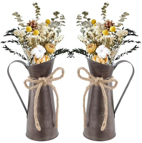 YILANJIN Pack de 2 Jarrones para Flores de Metal, Jarron Galvanizado, Florero De Hierro, Jarrón Vintage de Estilo Rústico, Rural Florero Rústico, para Decoración de Mesa de Balcón, Sala de Estar