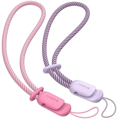 SURPHY Cordón para móvil, 2 unidades ajustables, universal,Cordón de Correa de Muñeca, compatible con funda del teléfono para iPhone/Samsung/Xiaomi/Airpods y mucho más, Rosa Rosa Y Morado Claro