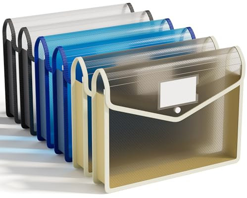 ABC life 6 Stück Dokumentenmappe A4 Kunststoff Hochwertige Dokumententasche Sammelmappen Projektmappen mit Druckknopf, Wasserdicht Transparent Umschlag Mappe Premium Taschen,für Schule, Büro, Zuhause