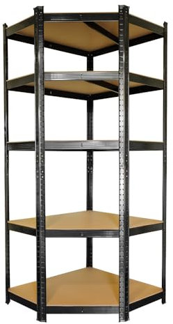 Étagère d'angle noire charges lourdes - en métal 5 plateaux - 875 Kg - 180x75x40cm - Étagère de coin - Garage atelier cave
