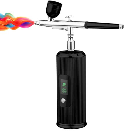 Airbrush Kit with Compressor, 3 Level Adjustable Air Pressure Rechargeable Portable, 0.35mm Nozzle for Painting, Models Coloring, Nail (Black)
