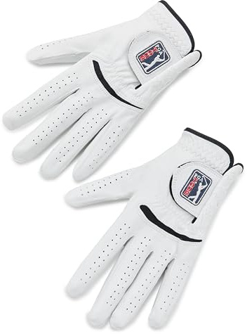 PGA Tour Men's Two Pack Men'S Leather Glove Cadet - Left, Bright White, Large