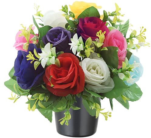 FYKZQWDS Fleurs artificielles en soie pour tombes tombales, fleurs artificielles en pot pour décoration de cimetière, hommage de Noël et commémoration (couleur mélangée)