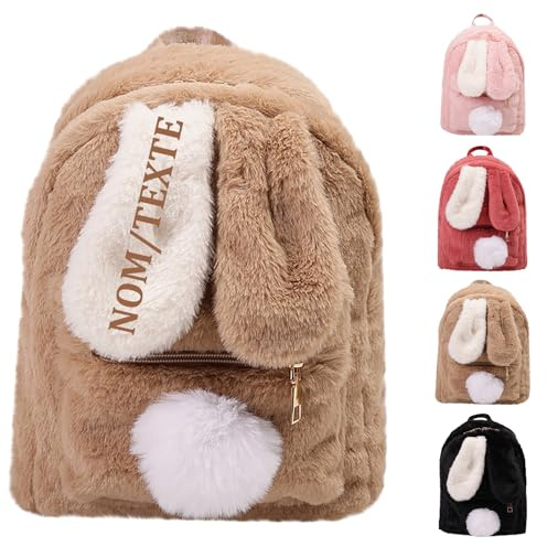 Guooyuuyu Sac Personnalisable Enfant, Sac a Dos Personnalisé Enfant Prenom, Sac à Dos Bebe Lapin en Peluche, Sac a Dos Enfants Fille Garcon, pour Maternelle Primaire et Collège (Kaki)