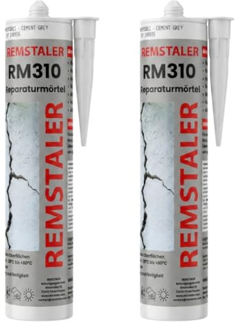 2x Remstaler REPARATURMÖRTEL für Mauerwerksfugen und Ausbruchstellen in Beton | zementgrau | überstreichbar | 310ml (2 Stk.)