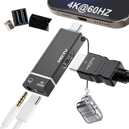 3 in 1 USB C to HDMI Adapter (PD100W+3.5mm), Thunderbolt 3/4 to HDMI Adapters (4K@60Hz), Sync Screen USB-C to Digital AV Adapter for tv for MacBook, iPhone16/15, Switch, iPad to TV/Projector/Monitor