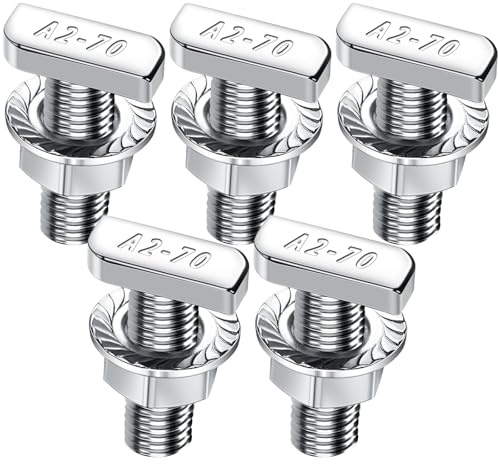Lot de 5 vis à tête marteau - M10 x 25 - En acier inoxydable A2-70,5 - Avec écrous crantés - Écrous à bride - Vis à double filetage M10 - Pour rail de montage solaire PV, serre et profil en aluminium