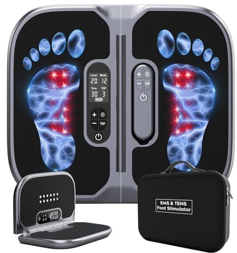 EMS TENS Fußmassagegerät Pro mit 660 & 850 nm Infrarotlicht, Durchblutungs-Stimulator für Beine und Füße mit 4 Elektrodenpads, verbessert die Durchblutung und lindert neuropathische Fußschmerzen
