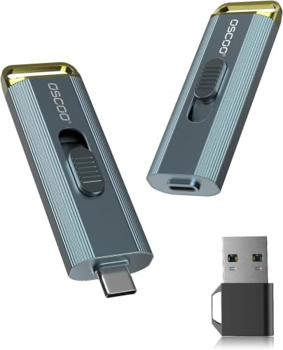 OSCOO 1 TB Portable SSD USB 3.2 Gen 2 Externe Solid State Drive | Bis 2,100 MB/s, Dual USB-C- & USB-A Memory Stick, Einziehbares Design, Kompatibel Android, Laptop, Windows